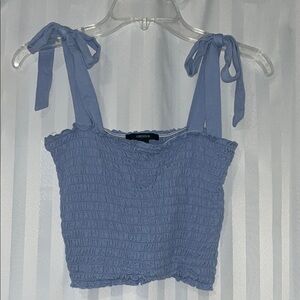 Forever 21 Periwinkle Blue Smocked Crop Tank Top With Shoulder Ties